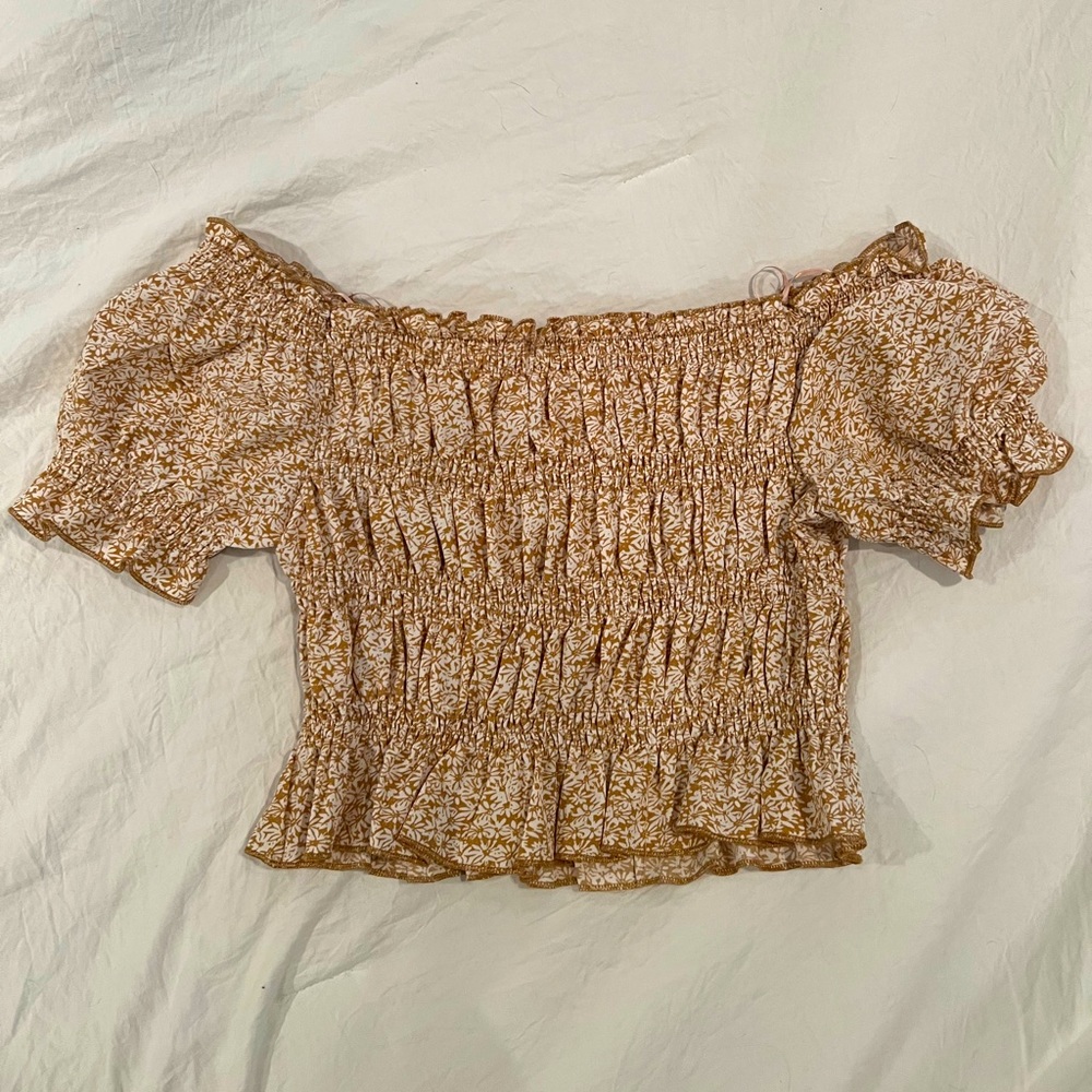 Endless Blu crop top - brown/gold floral pattern